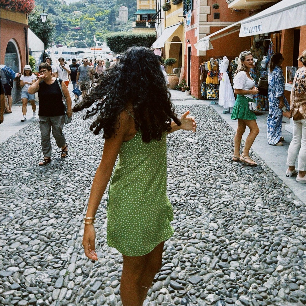 Oak and Fort floral green slip dress